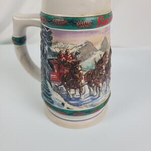 Vintage 1993 Budweiser Holiday Christmas Beer Stein Special Delivery horses Mug